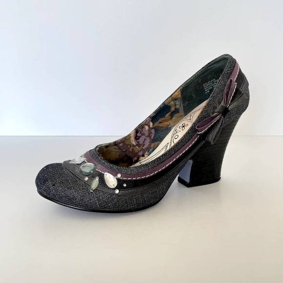 Bobbi Blu | Women's Delicate Blue Denim Pumps Bow Gems Detail Block Heel | sz 8 - Picture 8 of 8